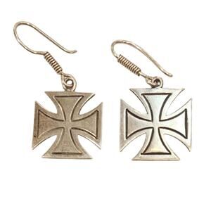 Vintage Nino Sterling Silver Maltese Cross Dangle Earrings